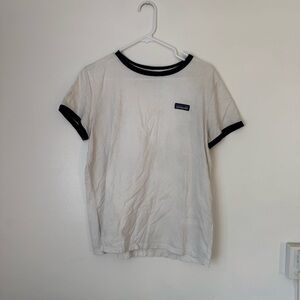 Patagonia White Ringer Tee with Dark Navy Trim Size Large